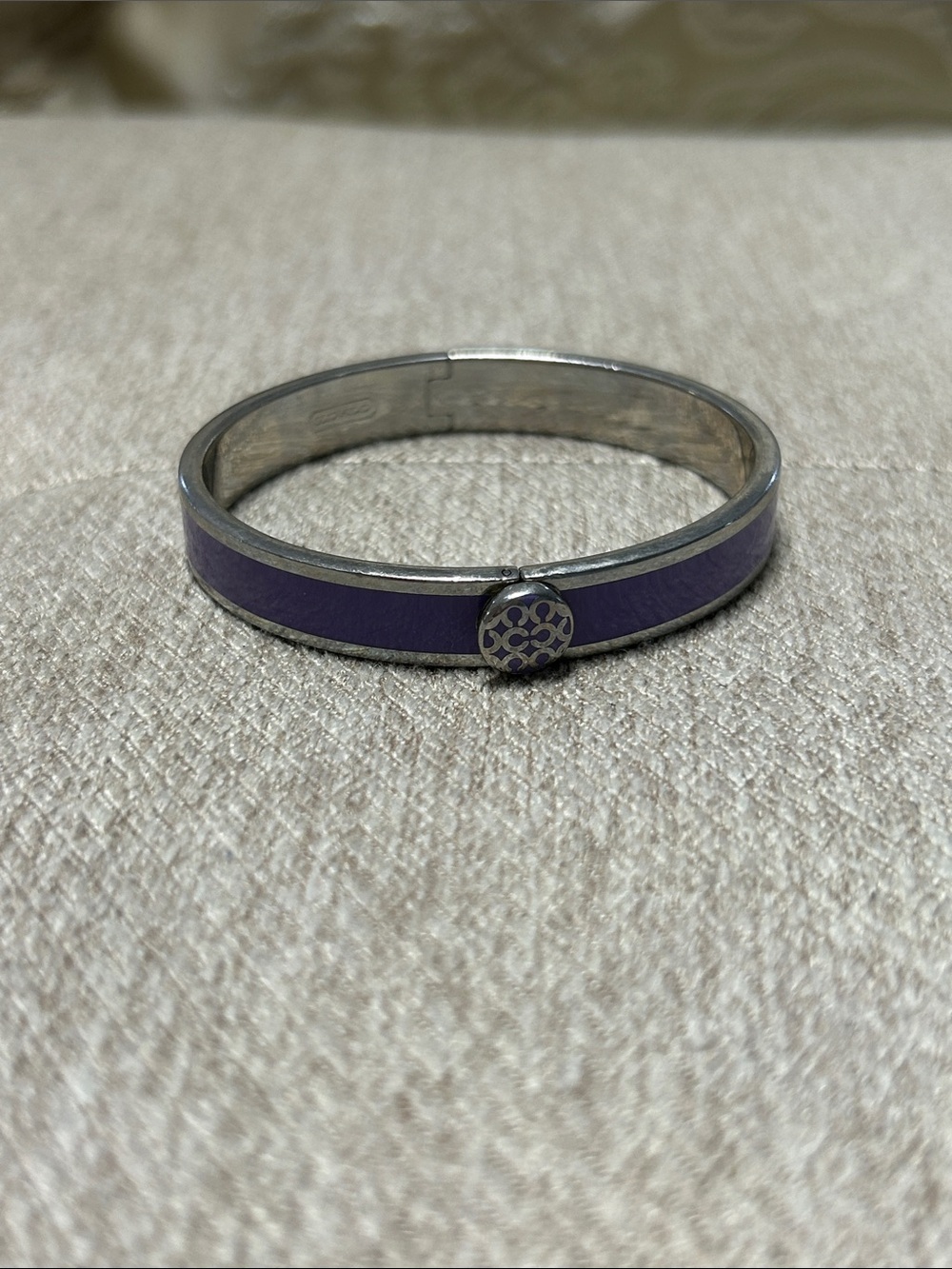 Coach Purple Enamel Silver-Tone Logo Bangle Bracelet